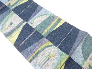 ふくれ織幾何学模様織出し全通洒落袋帯